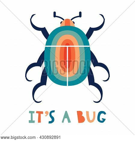 Colorful Beetle Icon And Its A Bug Sign. Software Error Concept. Cute Poster With A Beetle.