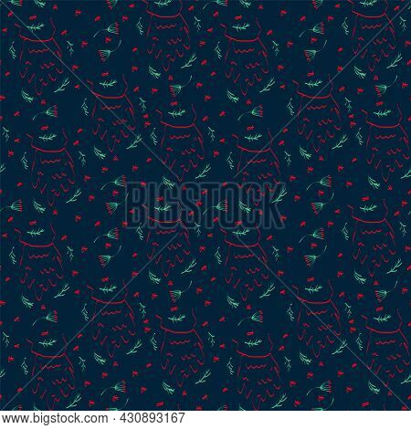 Abstract New Years Pattern With A Beard. Modern Christmas Pattern With New Year Symbols. Abstract Pa