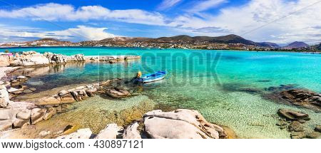 Greece sea and best beaches. Paros island. Cyclades. Kolimbithres -famous and beautiful beach in Naoussa bay