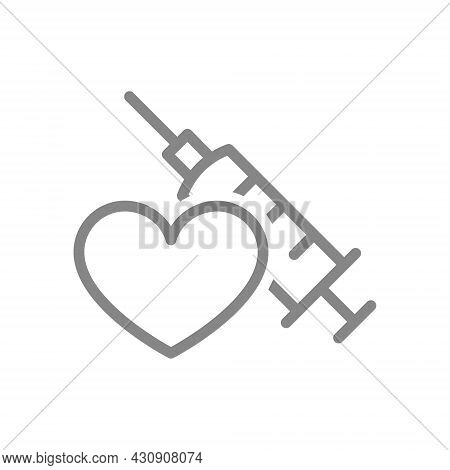 Medical Syringe With Heart Line Icon. Vaccination, Immunization, Vaccine Evaluation