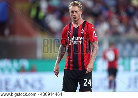 Genova, Italy. 23 August 2021. Simon Kjaer Of Ac Milan  Looks On During The Serie A Match Beetween U