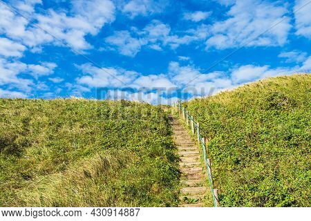 Staircase In The Dunes Near Hirtshals In Denmark.