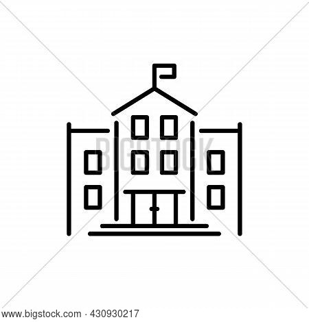 School Or College Black Icon. Large Residential Building With Flag, Architecture, High School, Unive