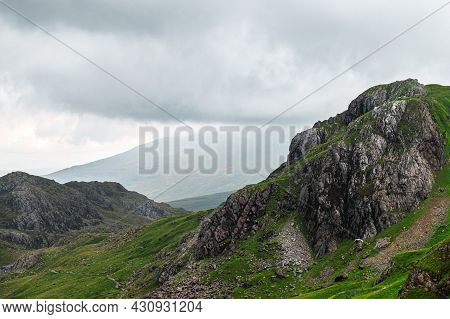 Beautiful Landscape Panorama Of Pyg Track Near Miners Track In Snowdonia National Park In North Wale