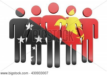 Stick Figures With Papuan New Guinean Flag. Social Community And Citizens Of Papua New Guinea, 3d Re