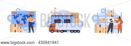 Storage, Transportation And Delivery Of Orders. Employees Of Logistics Company Engaged In Distributi