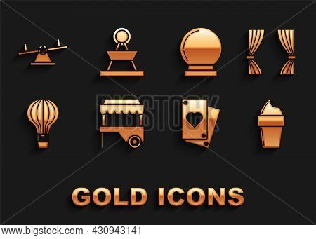 Set Fast Street Food Cart With Awning, Curtain, Ice Cream Waffle Cone, Playing Card, Hot Air Balloon