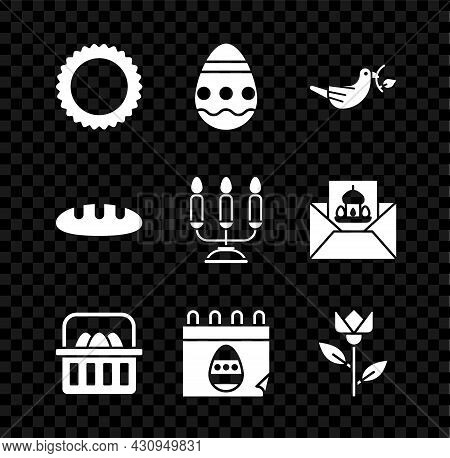 Set Sun, Easter Egg, Peace Dove With Olive Branch, Basket Easter Eggs, Calendar, Flower Tulip, Bread
