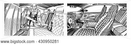 Leather Car Seat. Auto Detailing. Dry Cleaning Armchairs. Stylish Interior. Vehicle Service Or Autom