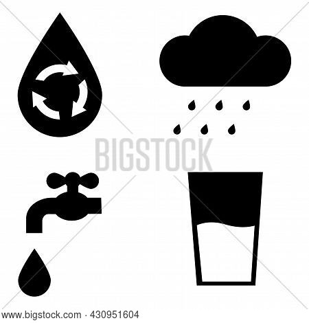 Water Drop Outline Icon. Liquid Drop Symbol. Eco Symbol. Recycle, Rain Icon Set. Vector Illustration