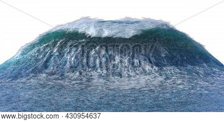 Tsunami Wave Apocalyptic Water View Storm. 3d Illustration Isolated On White Background