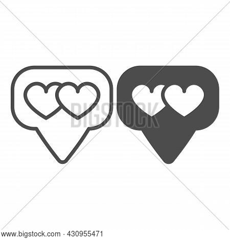 Dialogue Box, Speech Bubble And Two Hearts Line And Solid Icon, Dating Concept, Messege With Hearts 