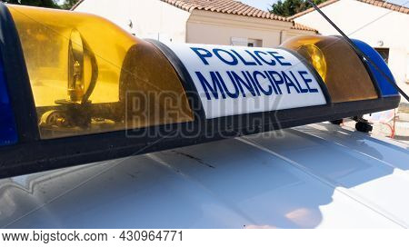 Bordeaux , Aquitaine  France - 08 20 2021 : Police Beacon City Car Police Municipale Means In French