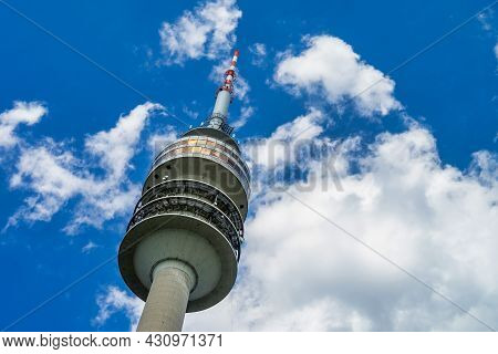 Munich, Germany. The Olympiaturm Has An Overall Height Of 291 M And A Weight Of 52,500 Tonnes. At A 