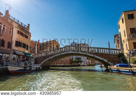 Venice, Italy - June 2, 2021: Ponte Delle Guglie (bridge Of The Spires - 1580) Over The Cannaregio C