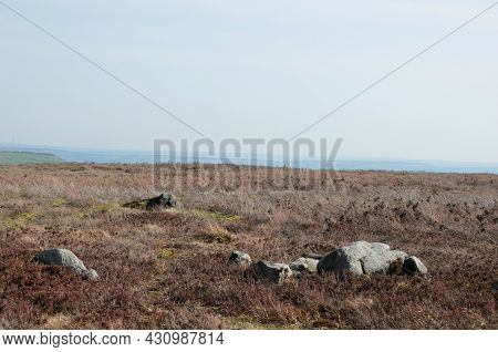 Pennine Landscape With Large Old Boulders And Stones On Midgley Moor In West Yorkshire