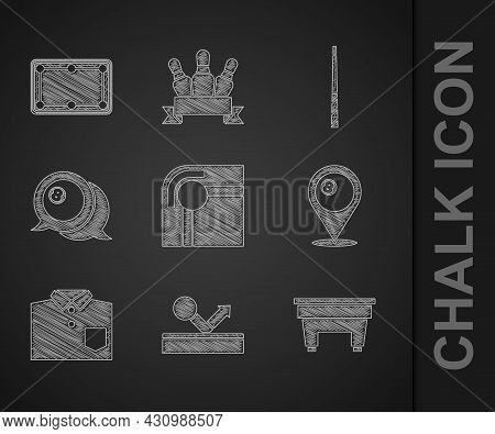 Set Billiard Table, Ball, Location With Billiard, Bowling Shirt, Cue And Icon. Vector