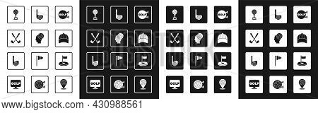 Set Golf Sport Club, Ball, Crossed Golf, Award Cup With, Baseball Cap, Hole Flag And Icon. Vector