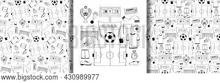 Football Objects Set And Seamless Patterns Set