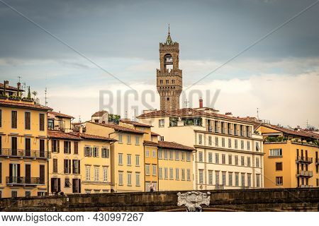 Florence Cityscape With The Santa Trinita Bridge (xvi Century) Over The River Arno And The Clock Tow
