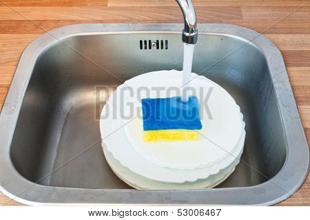 Washing-up By Dish Sponge