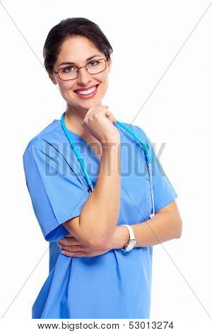 Medical nurse woman Standing Isolated on white background.