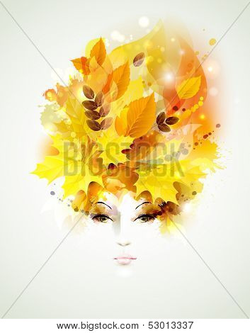 Beautiful autumn women with abstract hair and design elements 