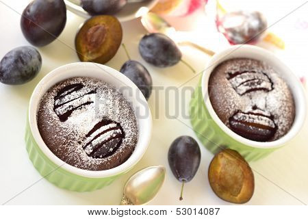 Clafoutis with plums and chocolate