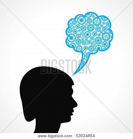 Group of gears make a speech bubble with male face stock vector
