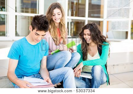 Happy Group Of Students In Campus