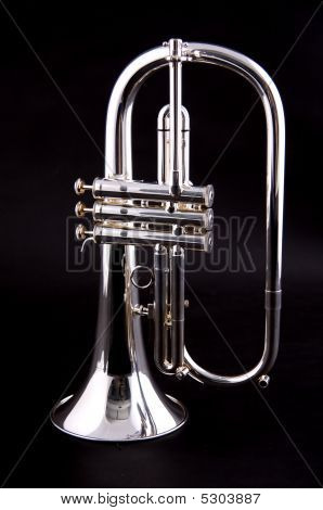 Silver Flugelhorn Isolated On Black