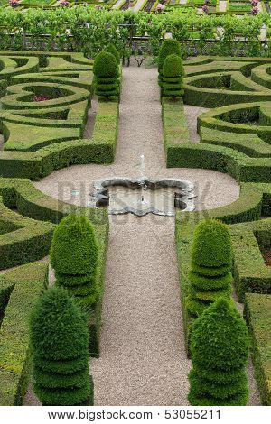 Gardens and Chateau de Villandry in Loire Valley in France
