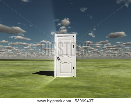 Semi Closed door in ladscape emits light