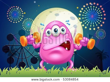 Illustration of a sweaty pink monster exercising