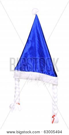 Christmas conical blue hat.