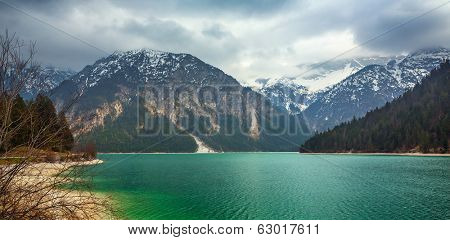 mountain Plansee lake in the austrian alps at spring