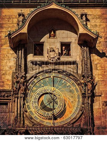 Orloj Astronomical Clock In Prague. Czech Republic, Dark Colors
