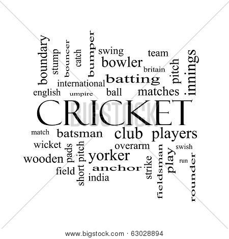 Cricket Word Cloud Concept In Black And White