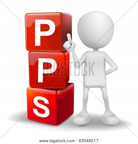 3D Illustration Of Person With Word Pps Cubes