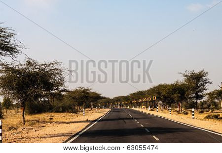 Indian Road In Rajasthan Desert