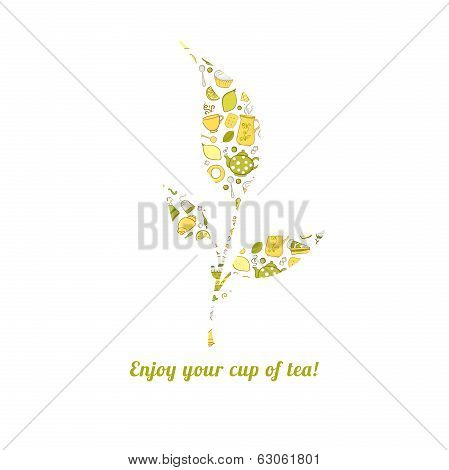 Tealeaf with tea pattern isolated  background