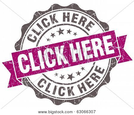 Click Here Violet Grunge Retro Vintage Isolated Seal