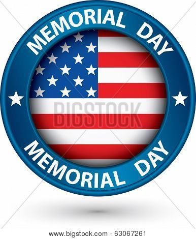 Memorial Day Blue Label With Usa Flag, Vector Illustration