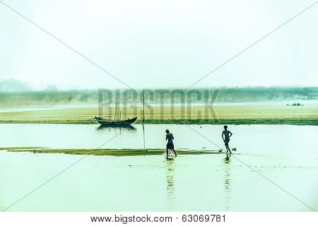 In the middle of a river