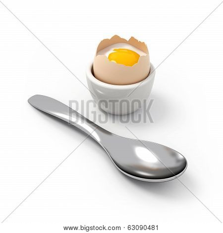 Crushed Soft-boiled Egg with Spoon In Front