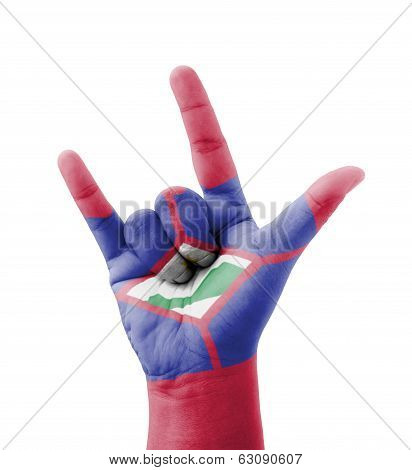 Hand Making I Love You Sign, Sint Eustatius (neth.) Flag Painted, Multi Purpose Concept - Isolated O