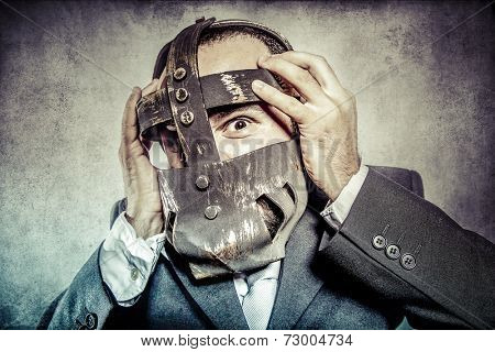 terror, business man with iron mask