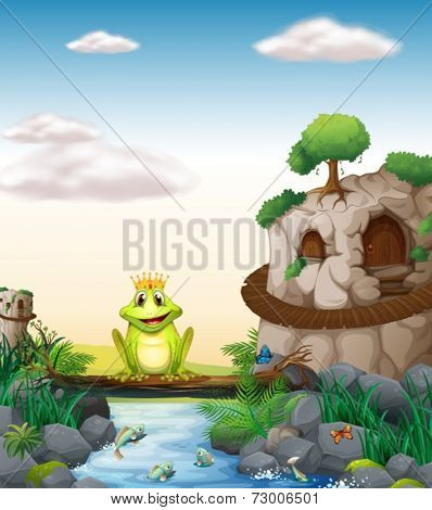 Illustration of a frog sitting on a log