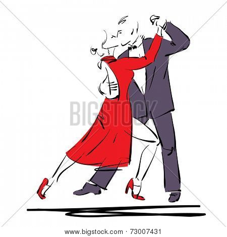 art sketched tango dancers isolated on white background