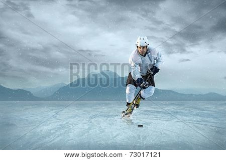Ice hockey player on the ice. USA national team.